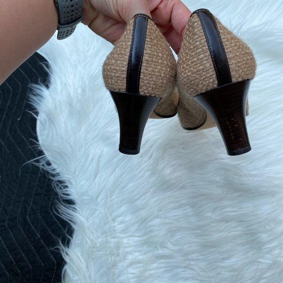 Kate Spade Tweed Fur Pump Heels Tan Khaki - Picture 5 of 8